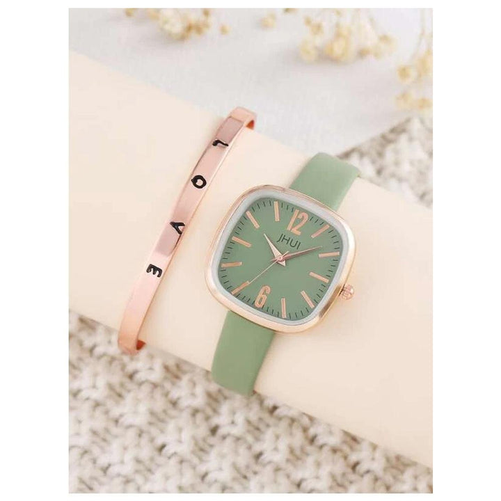 Shein- 1pc Minimalist Square Pointer Quartz Watch & 1pc Bracelet