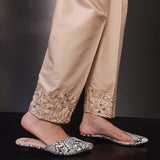 Zardi- Mirror Work - Embroided Cotton Trouser - Beige- ZT281