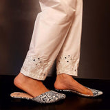 Zardi- Mirror Work - Embroided Cotton Trouser - White - ZT281