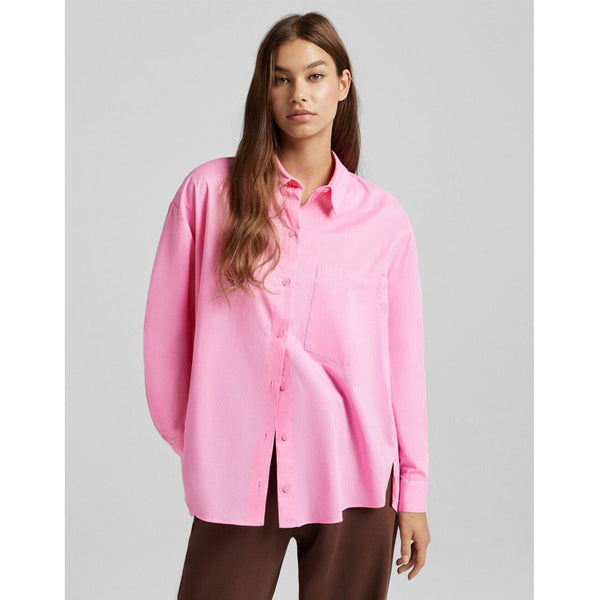 Bershka- Long-Sleeved Oversized Shirt with Pocket