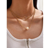 Shein- Layered Chain Necklaces Embellished With Ring And Pearl One Piece