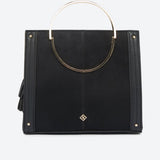Call it Spring- Tassel Detail Ring Pattern Grab Handle Tote Bag - Black
