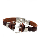 The Marshall - Brown Leather Cuff Charm Anchor Bracelet - TM-MB-03