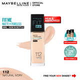 Maybelline New York- New Fit Me Matte + Poreless Liquid Foundation SPF 22 - 112 Natural Ivory 30ml - For Normal to Oily Skin