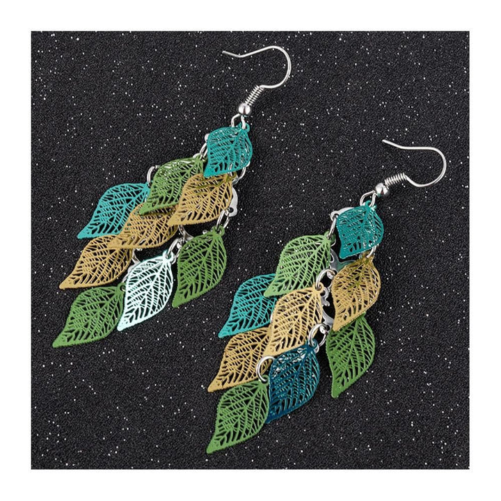 The Marshall- Green Shaded Bohemian Leaves Earrings - TM-E-53-Gn