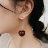 Shein-Sweet Wine Red Resin Fruit Studs Fresh Red Cherry Harvest Stud Earrings Women Fashion Earrings