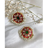 Jewels By Noor- Red meenakari round studs