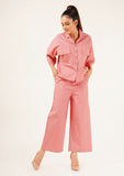 Nine90nine- High Waisted Culotte Pant With Pleat - Tea Pink