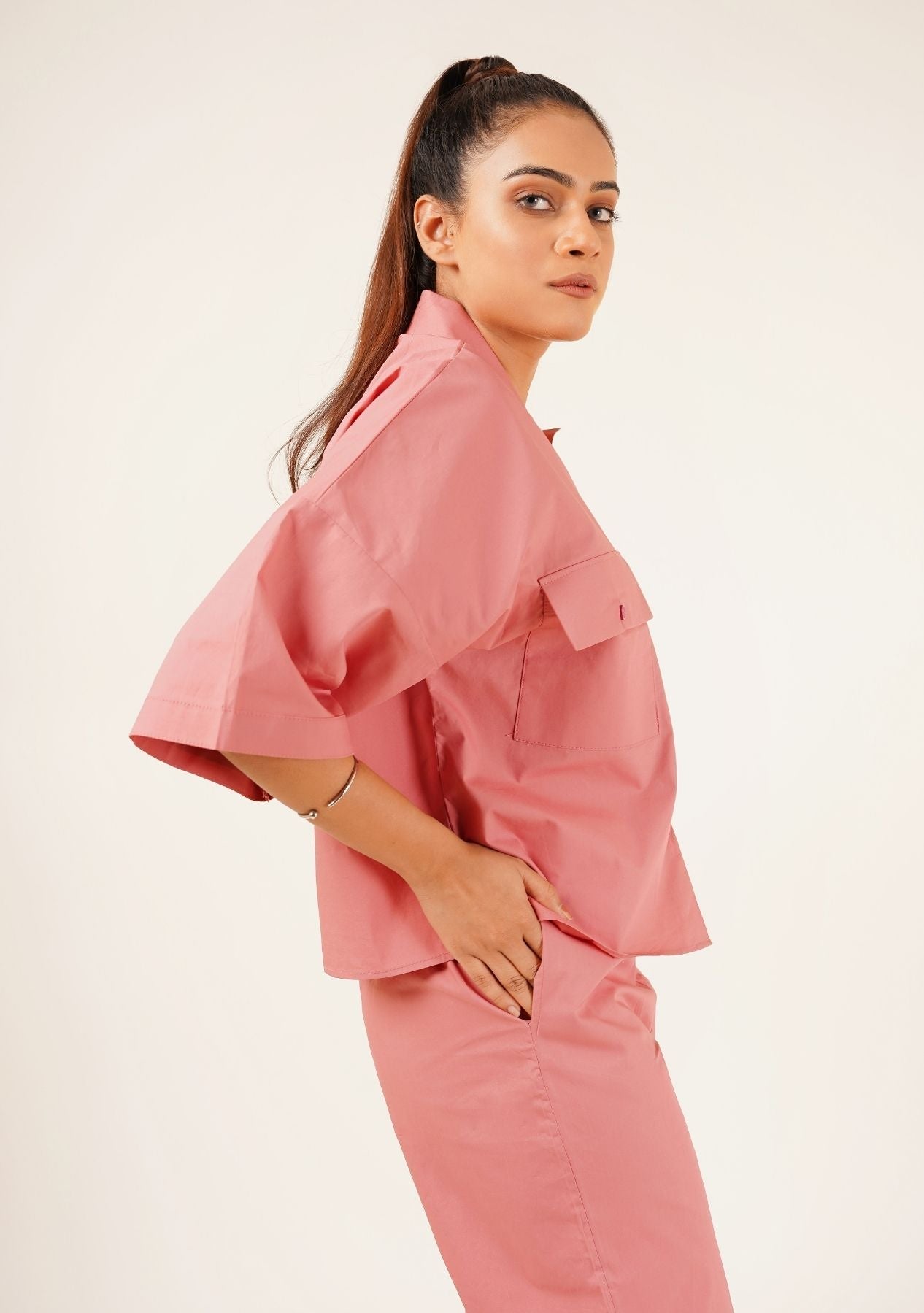 Nine90nine- Boxy Pocket Fit Shirt - Tea Pink