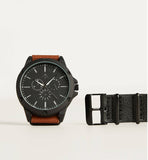 Bershka- Men Cream Watch With Interchangeable Wristband