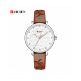 Curren- Leather Wristwatch with Rhinestone Ladies  Quartz Watch- 9046 -Brown Silver
