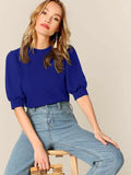 Shein Solid Color Cut Out Back Puff Sleeve Top