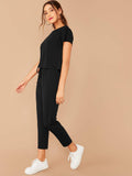 Shein- Solid Top & Tie Front Pants Set