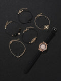 Shein- 1pc Rhinestone Floral Dial Watch & 5pcs Bracelet