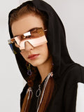 Shein- Rimless Flat Top Shield Sunglasses