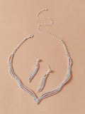 Shein- 1pc Rhinestone Decor Necklace & 1pair Drop Earrings
