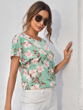 Shein- Keyhole Back Floral Top