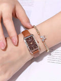 Shein - 1Pc Rectangle Quartz Watch & 1Pc Bracelet