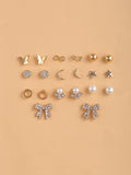 Shein- 10pairs Faux Pearl & Rhinestone Decor Stud Earrings