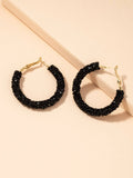 Shein - Crystal Decor Hoop Earrings