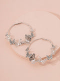 Shein- Butterfly Decor Hoop Earrings-Silver