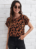 Shein- Allover Print Cuffed Sleeve Top