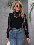 Shein- Contrast Lace Mock Neck Top
