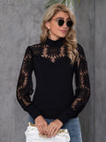 Shein- Contrast Lace Mock Neck Top