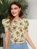 Shein- Puff Sleeve Floral Top