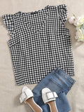 Shein- Gingham Butterfly Sleeve Top