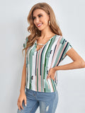 Shein- Cutout V-neck Geo & Striped Print Top