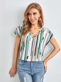 Shein- Cutout V-neck Geo & Striped Print Top