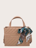 Shein- Twilly Scarf Decor Quilted Satchel Bag