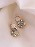 Shein- Rhinestone Geo Decor Earrings White