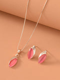 Shein- 1pc Opal Decor Necklace & 1pair Stud Earrings