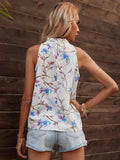 Shein- Frill Mock Neck Floral Print Top