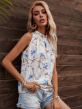 Shein- Frill Mock Neck Floral Print Top