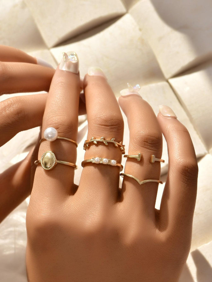 Shein- 6pcs Faux Pearl Decor Ring