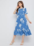 Shein- Floral Flounce Sleeve Dress