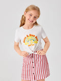 Shein-  X LOONEY TUNES Girls Cartoon & Letter Graphic Tee And Striped Skirt Set