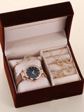 Shein- 1pc Rhinestone Decor Round Pointer Watch & 5pcs Jewelry Set