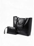 Shein- Croc Embossed Tote Bag With Purse