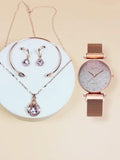 Shein- 1pc Glitter Dail Mesh Strap Watch & 4pcs Jewelry Set