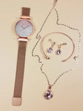 Shein- 1pc Glitter Dail Mesh Strap Watch & 4pcs Jewelry Set