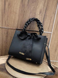 Shein- Black Shoulder Bag With Bow Embellished Plaited Handle