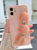 Shein- Solid Phone Case With Button Decor Hand Strap