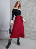Shein- Pleated Bow Solid Skirt