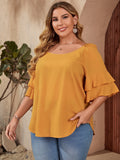Shein - Plus Flounce Sleeve Solid Blouse