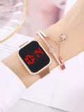 Shein- 1pc Mesh Strap Square Electronic Watch & 2pcs Bracelet