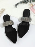 Shein - Muller Pointed Toe Medium Rhinestone Decor Shoes